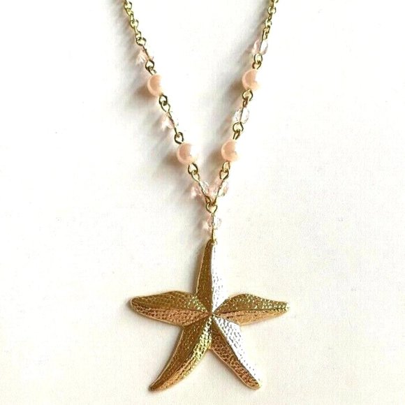 Pearl Starfish Necklace Gold Plated Pink Sea Life Nautical Island Beach 18" - Picture 7 of 9